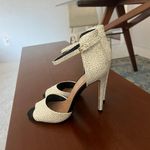 Topshop rebel white leather stingray textured peep toe ankle strap sandal heels Photo 11