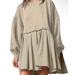 NEW Crew Neck Pullover Oversized Sweatshirt Mini Dress L Tan Size L Photo 0