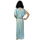 American Vintage Vintage Powder Blue white Lace High Neck Flutter Sleeve Pleated Maxi Dress XS Photo 4