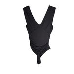 EXPRESS Body Contour Womens Sz S Black Empire V-Neck Thong Bodysuit Ruched Photo 5