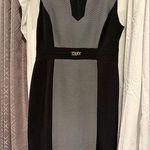 Tahari Gray and Silver Sheath Dress V-neck Sleeveless Photo 0