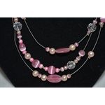 Source Unknown Floating Fantasy Pink Cat Eye Beaded Triple Layer Silver Tone Wire Chic Necklace Photo 1