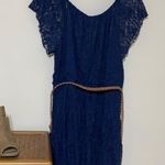 None Blue Lace Dress Sheer Short Sleeve Slip Juniors Size Large Photo 4