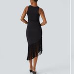 Halara Round Neck Sleeveless Ruched Fringe Bodycon Midi Resort Dress S NWT Photo 1