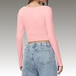 NWT Baby Pink Long Sleeve Square Neck Crop Top Photo 2