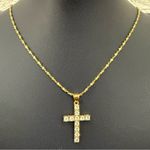 Vintage 24KGL Gold Layered Twisted Chain Rhinestone Cross Pendant Necklace 4g. Photo 1