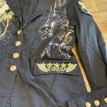 COOGI  Womens Blazer Black Embroidered Rhinestones Military Patch Gold Y2K Edgy Photo 7