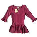 Torn By Ronny Kobo NWT KIMBERLY in Mauve Pointelle Textured Knit Peplum Top L Photo 0