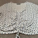 SheIn Blue & White Ditsy Floral V-Neck Drawstring Short Sleeve Crop Top Photo 1