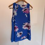 Jasmine  & Juliana Blue‎ With Tropical Flowers Top Sleeveless Blouse Photo 6