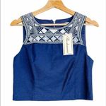 Shoshanna Avril Embroidered Geometric Sleeveless Crop Top Blue Size 6 Photo 18