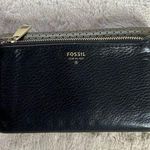Fossil Unisex Slim Fold Leather Wallet Black & Green with Zipper Photo 0