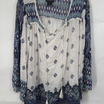 Angie Bohemian Paisley Retro Blouse Women Large White Blue Art To Wear Artsy Photo 0