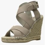 Joie  Kaelyn Nude Leather Espadrille Wedge Sandals 38 Crisscross Ankle Strap Heel Photo 0