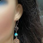 New Antique Copper statement boho dangle earrings sea jasper stone lotus flower Photo 2