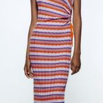 ZARA  Purple and Orange Striped Cold Shoulder Knit Dress Photo 5