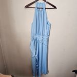 Ramy Brook  Dress Amanda Misty Blue Halter Midi Cocktail Formal Neutral Belted Photo 1