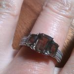 Brazilian Smoky Quartz Stainless Steel Three Stone Fancy Ring (Size 9) Photo 11