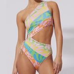 Solid & Striped NWT The Randall One-Piece Mixed Leaf Print One-Shoulder Photo 0