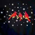 Black crewneck grandma sweater with red cardinals and snowflakes Size L Photo 1