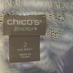 Chico's Sweater Womens L White Lavender Striped Mock Neck Fuzzy Knit Cozy Lounge Photo 7