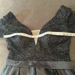 Women’s Black Satin 3/4 Sleeve Sparkly Sheer Bodice Formal Dress LegSlit Size 14 Photo 9