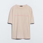 ZARA  Beige Cream Tan Pink Portland 97230 Oregon Slogan Logo Graphic Tee Shirt Top Photo 0