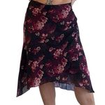 Y2K Alfani Silk Floral Asymmetrical Skirt Black Pink Midi Skirt Women’s Size 8 Photo 0