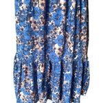 Free People Blue Pink Floral Smocked Back Puffy Sleeves Blend Linen Dress Medium Photo 3