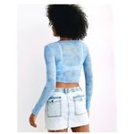 Aerie New!  Blue Magic Mesh Cropped Long Sleeve T-shirt Sheer Womens Size Medium Photo 1