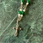 Handmade Sterling Silver Green Crystal White Agate Beaded Set Cross Pendant Photo 4