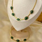 18K Gold Plated green Emerald Necklace SET Stainless Steel womens jewelry green Photo 7