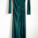 Boohoo Dark Green Long Sleeve High Slit Ruched Side Maxi Dress sz 8 Photo 3