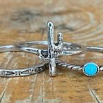 Saguaro Cactus and Turquoise Stacking Ring Set Size 10 Silver Photo 1