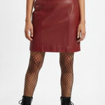 RZR 100% Genuine Leather Knee Length Skirt Womens 14 Red Slit Retro 90s Grunge Photo 0