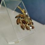 Brooch Amber Marquise Round Rhinestones Vintage Gold Tone Floral Clear Prong Set Photo 4