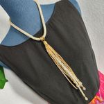 Champagne Gold Shimmer Long Tassel Necklace Photo 0