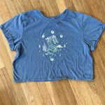 Luna La  Women’s Blue Cropped Graphic T-Shirt with Rolled Sleeves Size Large Photo 0