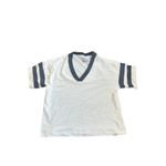 Faherty  Sunwashed Slub Varsity Tee Organic Cotton V Neck Size M Navy Stripes Photo 3