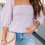 VICI JAEL SMOCKED PEPLUM CROP TOP - LILAC Photo 3