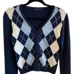 Brandy Melville Elizabeth Argyle Cardigan In Navy Blue & White Photo 3