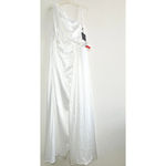 Mac Duggal  One Shoulder White Satin Ruched Faux Wrap Gown Dress Size 14 26654 Photo 1