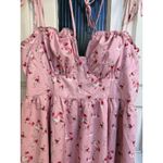 Cider  Pink Floral Tiered Ruffle Mini Dress Tie Straps Smocked Back Size 1X Photo 1