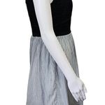 Loft  Black Eyelet Bodice Blue Woven Striped Skirt Sleeveless Dress Size 2 Photo 3