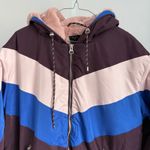 Bershka  Color Block Chevron Jacket Faux Fur Hood Size M Women's Photo 1