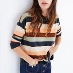 Madewell Pullover Sweater in Elmwood Stripe Orange Blue Size Medium Alpaca Wool Photo 0