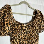 ZARA 100% Cotton Leopard Print Short Puff Sleeve Ruched Mini Dress Small Photo 2