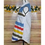 Vintage 90's Small Kikomo Denim Striped Shirt Sleeveless Button Leather Trim Top White Photo 5