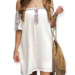 ZARA | XS | Embroidered Off The Shoulder Gauzy Short Sleeve Cover Up Mini Dress Photo 2