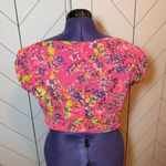 AFRM Myla Corset Womens Large Pink Floral Short Sleeve Open Front Crop Top Photo 2